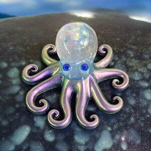 Handcrafted Resin Octopus Paperweight Figurine - Iridescent Tentacles With Blue